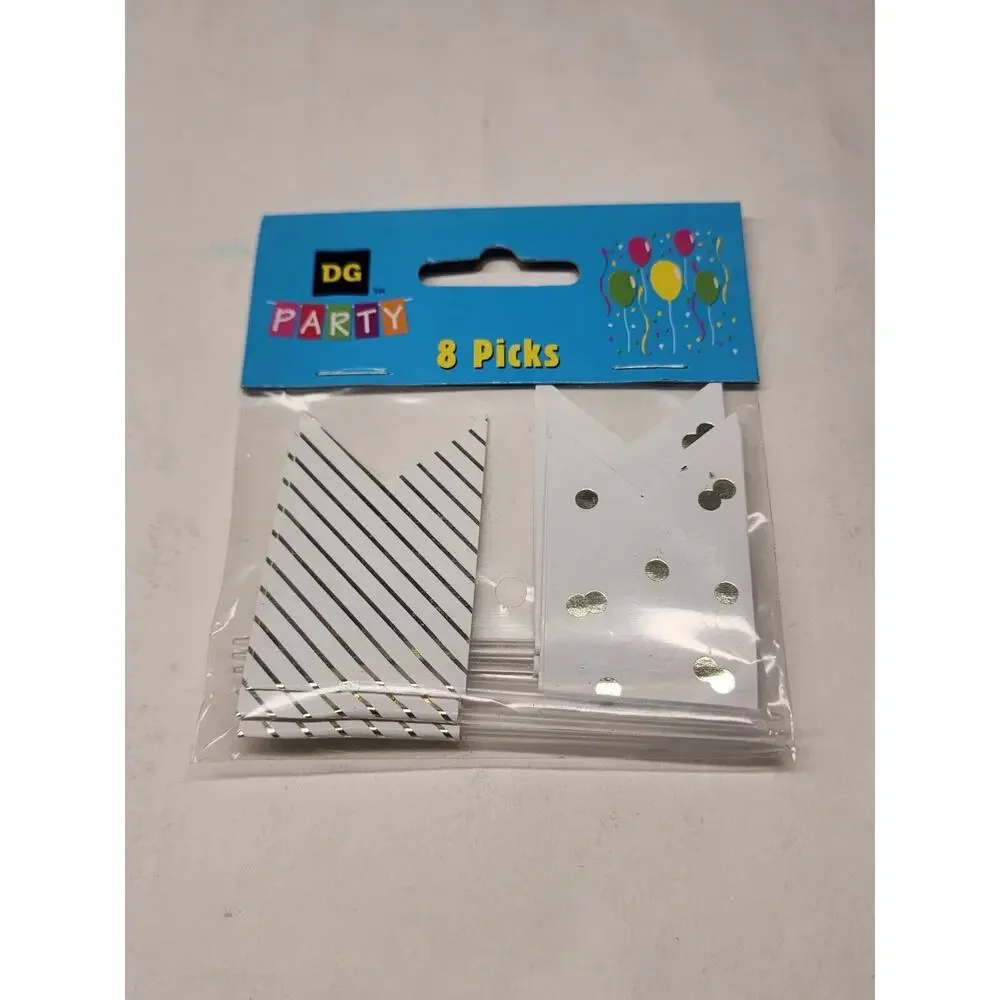 White Party Flag Cupcake Picks Toppers Decorations 8 Pcs
